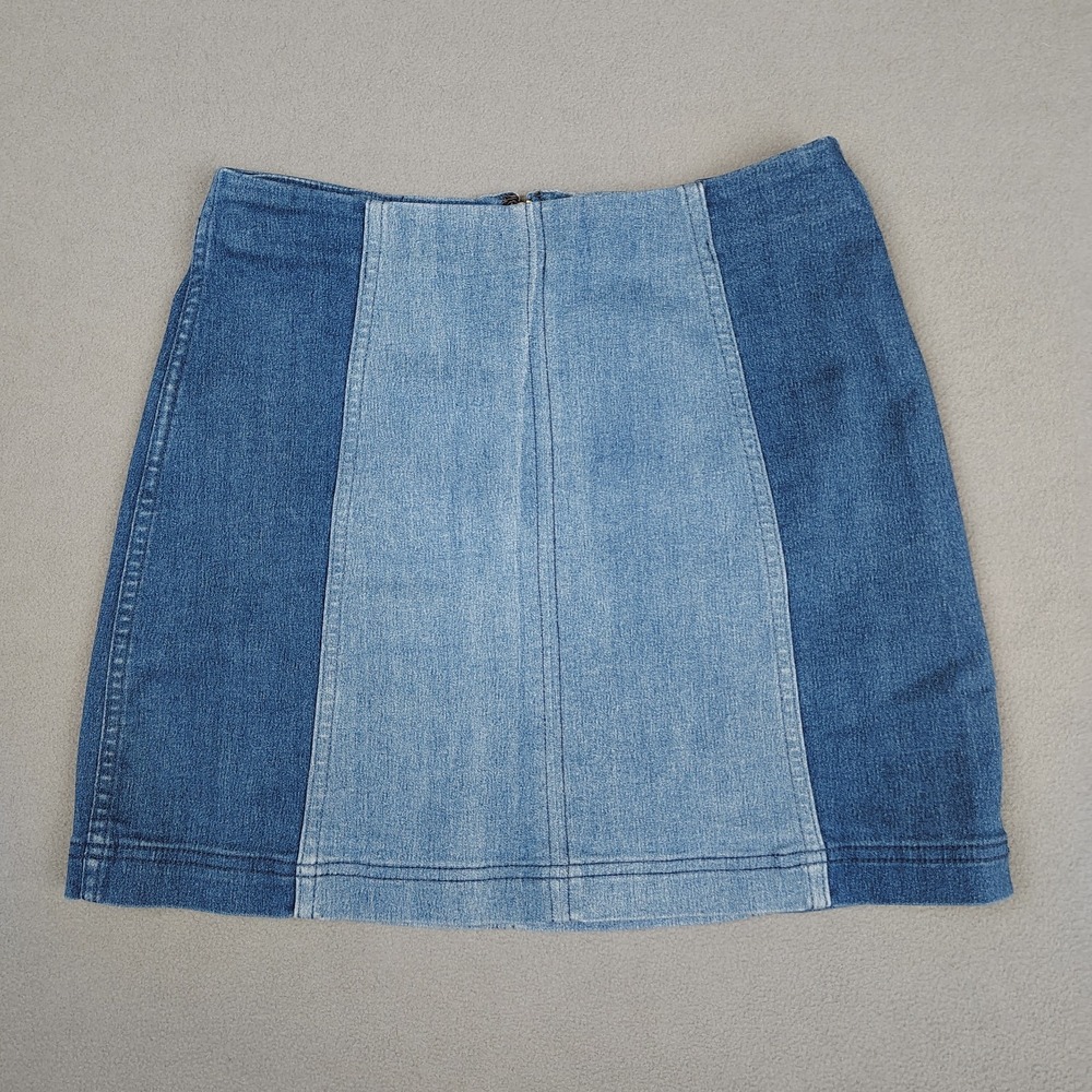Free People Denim Mini Skirt Women Small 6 Blue Two‎ Tone Colorblock Festival